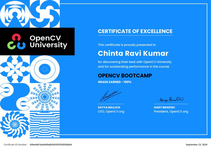 OpenCV Bootcamp Certificate